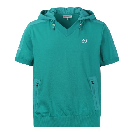 남성 후드 블록 백 엠블럼 반팔 니트 탑