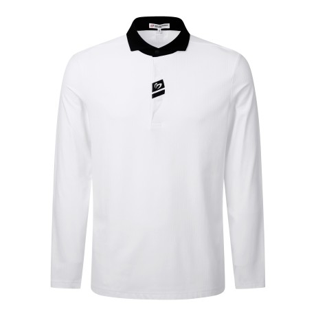 남성 로고 플래킷 골지 긴팔 티셔츠