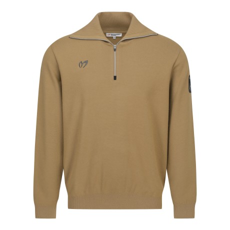 남성 백 로고 저지 믹스 하프 집업 니트