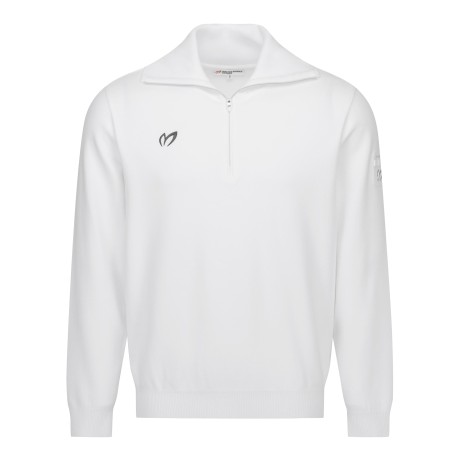 남성 백 로고 저지 믹스 하프 집업 니트