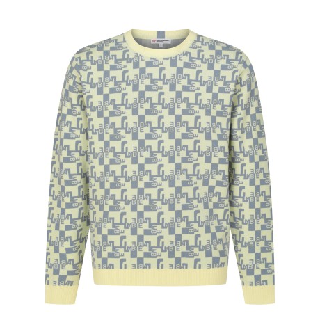 남성 로고 자카드 패턴 라운드 스웨터