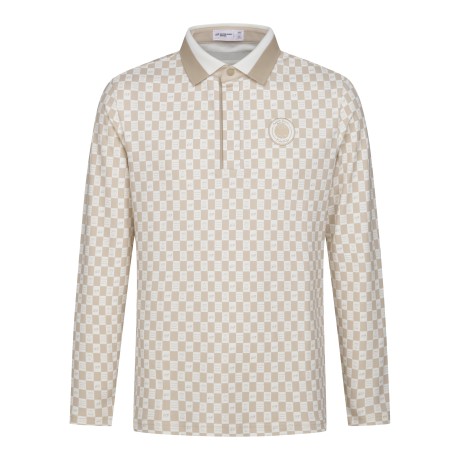 남성 로고 체커보드 칼라 긴팔 티셔츠