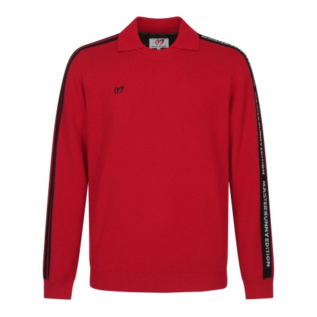 남성 로고 라인 카라 라운드넥 방풍 니트