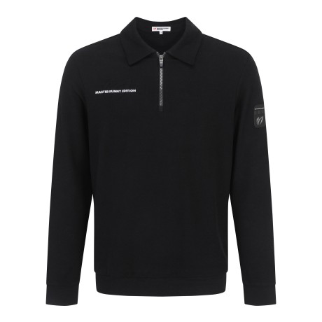 남성 백 로고 솔리드 하프 집업 칼라 티셔츠