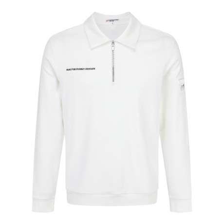 남성 백 로고 솔리드 하프 집업 칼라 티셔츠