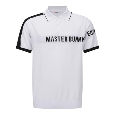 남성 로고 체크 조직 믹스 칼라 반팔 니트