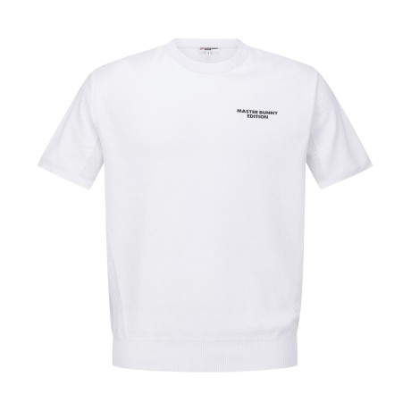 남성 메쉬 믹스 로고 반팔 니트