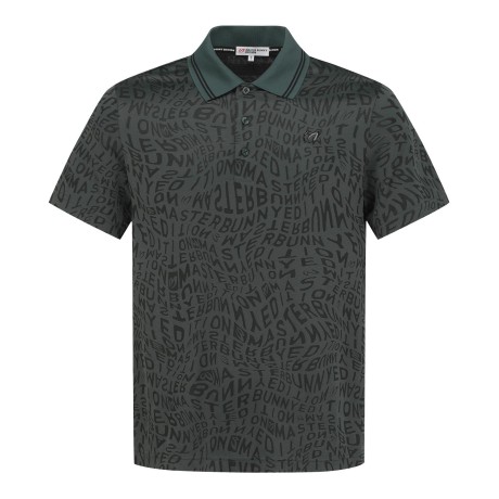 남성 로고 패턴 니트 칼라 반팔 티셔츠