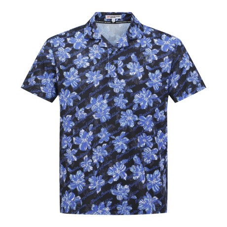 남성 플로럴 로고 패턴 오픈칼라 반팔 티셔츠