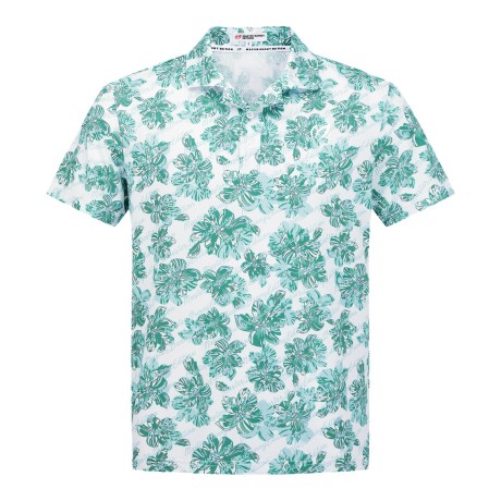 남성 플로럴 로고 패턴 오픈칼라 반팔 티셔츠