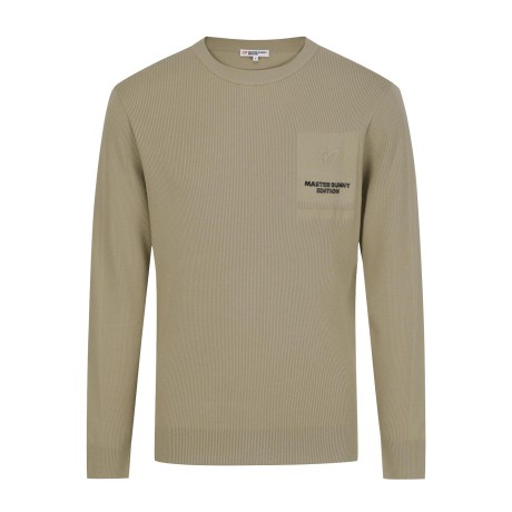 남성 배색 로고 골조직 니트