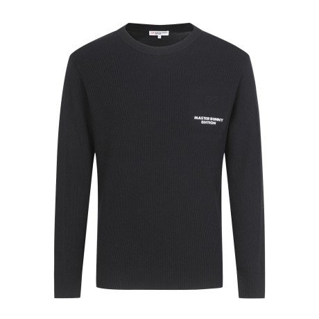 남성 배색 로고 골조직 니트