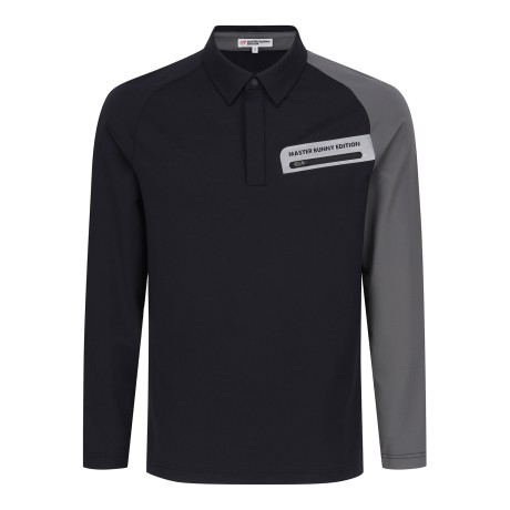 남성 컬러 블록 지퍼 포켓 칼라 긴팔 티셔츠