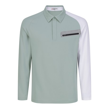 남성 컬러 블록 지퍼 포켓 칼라 긴팔 티셔츠