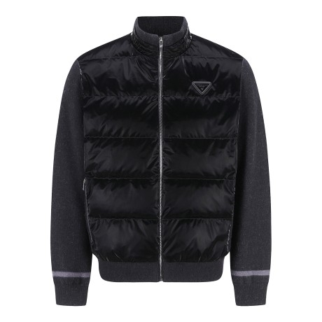 남성 글로시 구스 다운 블록 집업 가디건