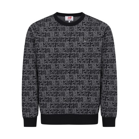 남성 로고 패턴 자카드 긴팔 니트