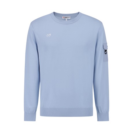 남성 우븐포켓 솔리드 라운드 스웨터