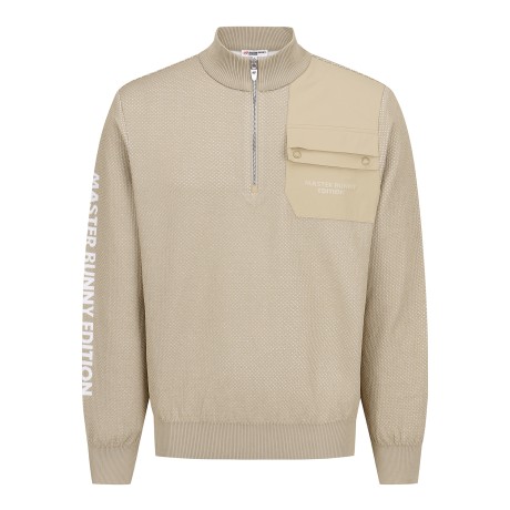 남성 우븐 포켓 메쉬 하프집업 니트