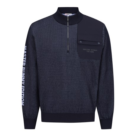 남성 우븐 포켓 메쉬 하프집업 니트