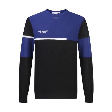 남성 컬러 블록 로고 자수 긴팔 니트
