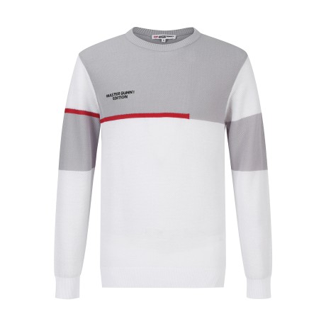 남성 컬러 블록 로고 자수 긴팔 니트