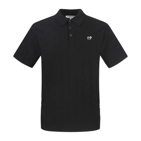 남성 엠보 로고 패턴 칼라 반팔 니트