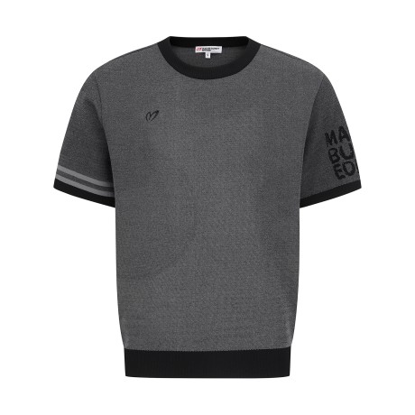 남성 로고 슬리브 배색 반팔 니트