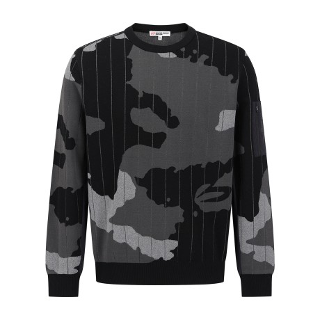 남성 스트라이프 카모 우븐 믹스 긴팔 니트