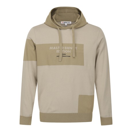 남성 컬러 블록 로고 후드 니트