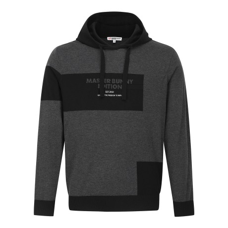 남성 컬러 블록 로고 후드 니트