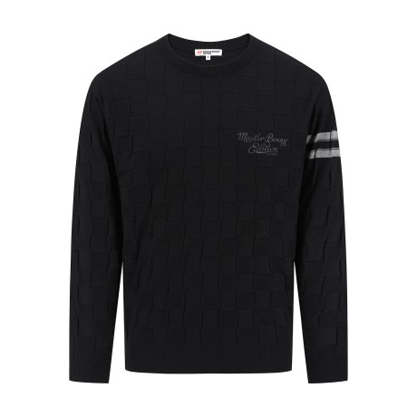 남성 체커보드 배색 라인 긴팔 니트