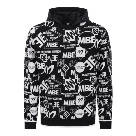 남성 탈착 후드 로고 자카드 긴팔 니트