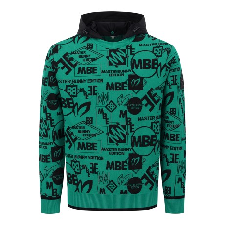 남성 탈착 후드 로고 자카드 긴팔 니트