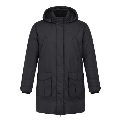 남성 후드 탈착 구스다운 미디 점퍼