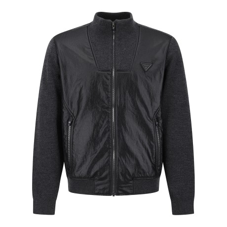 남성 백 배색 우븐 믹스 울 집업 가디건