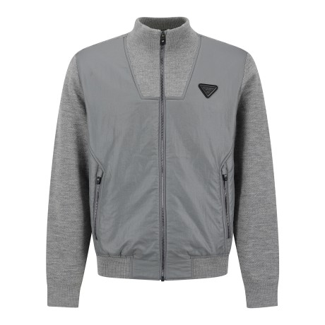 남성 백 배색 우븐 믹스 울 집업 가디건