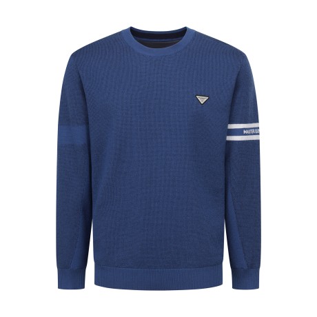 남성 배색 로고 삼각 패치 긴팔 니트