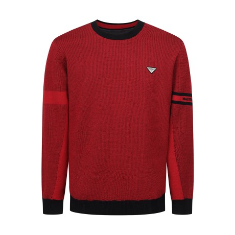 남성 배색 로고 삼각 패치 긴팔 니트