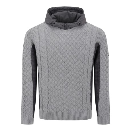 남성 배색 라인 케이블 니트 & 후드 이너 탑