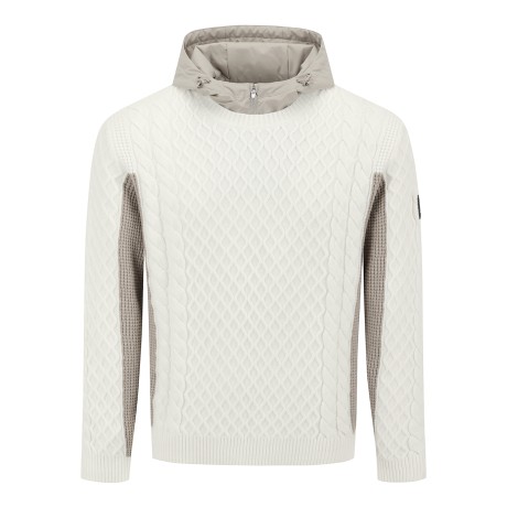 남성 배색 라인 케이블 니트 & 후드 이너 탑