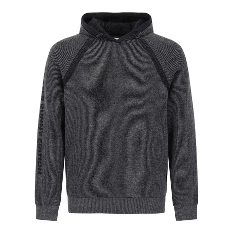 남성 스트라이프 조직감 후드 긴팔 니트