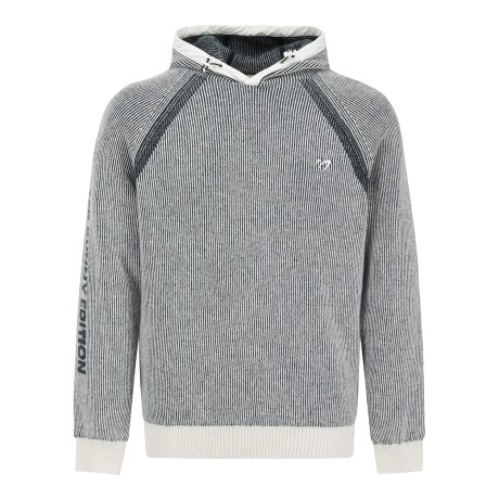 남성 스트라이프 조직감 후드 긴팔 니트