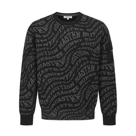 남성 웨이브 레터링 자카드 라운드넥 니트