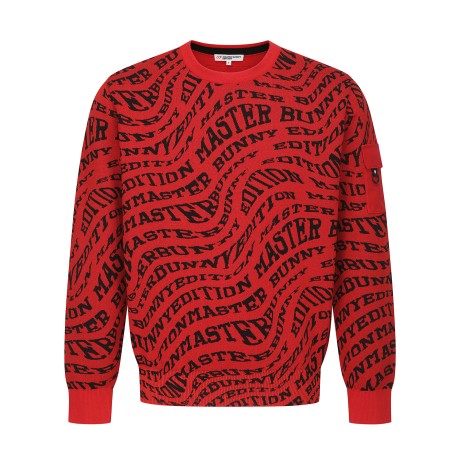 남성 웨이브 레터링 자카드 라운드넥 니트