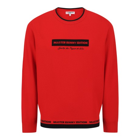 남성 배색 로고 자카드 라운드넥 긴팔 니트