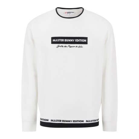 남성 배색 로고 자카드 라운드넥 긴팔 니트