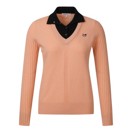 여성 레이어드 버튼 다운 니트