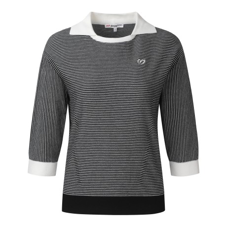 여성 스트라이프 배색 칼라 니트