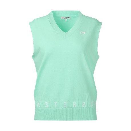 여성 배색 레터링 브이넥 니트 베스트