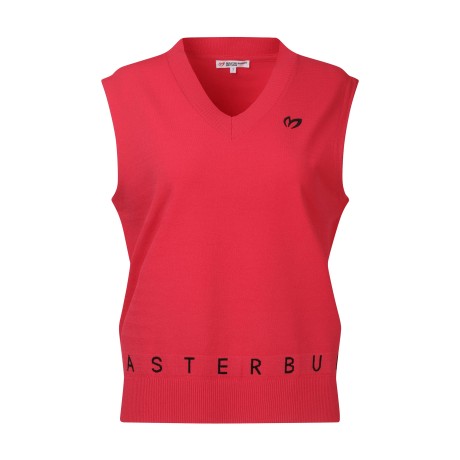 여성 배색 레터링 브이넥 니트 베스트